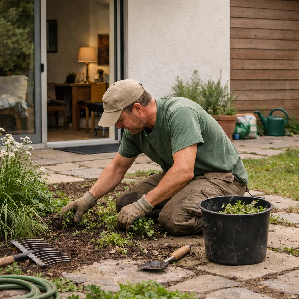 A local gardener working outside a Luxembourg home